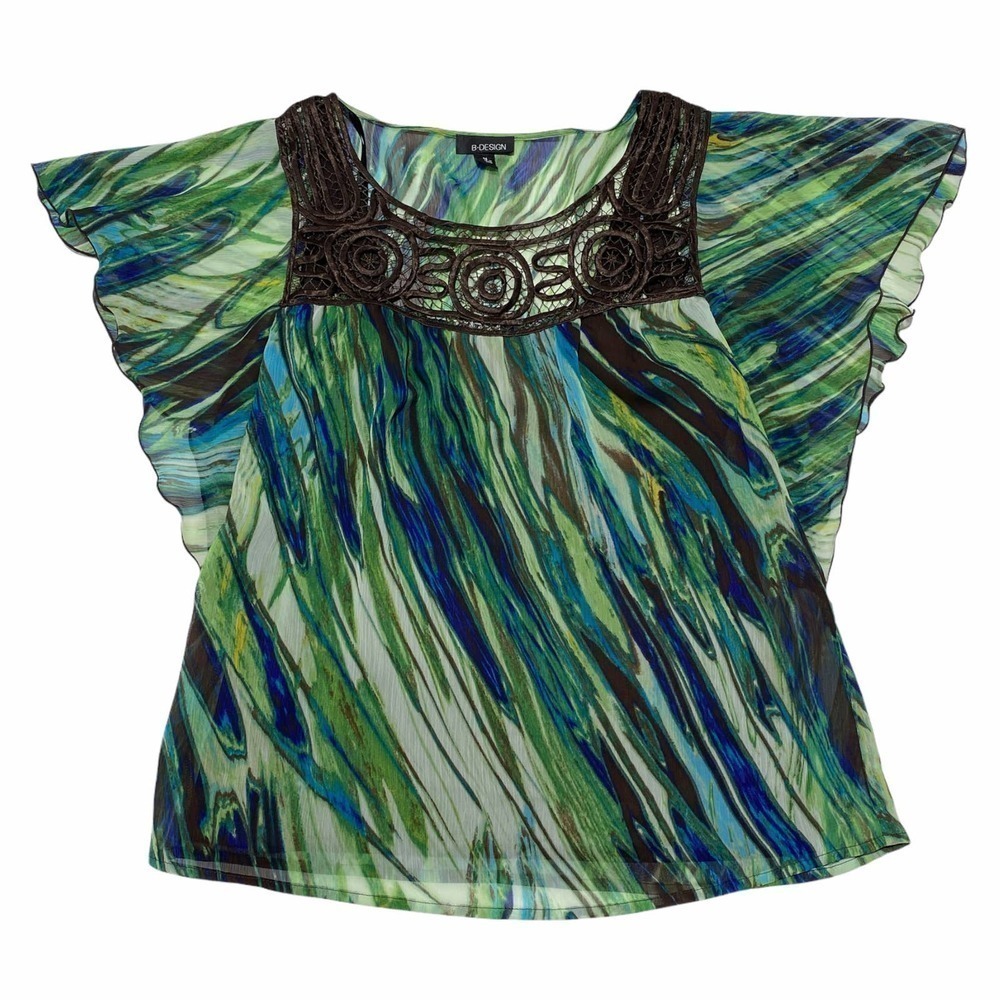 B-DESIGN Abstract Crochet Flutter Sleeve Blouse